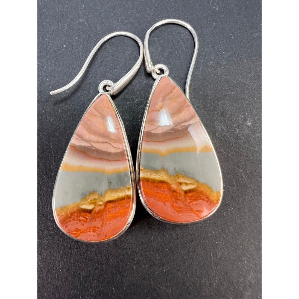SOLD
NEW Polychrome Jasper teardrop sterling silver dangle earrings 11.37 grams